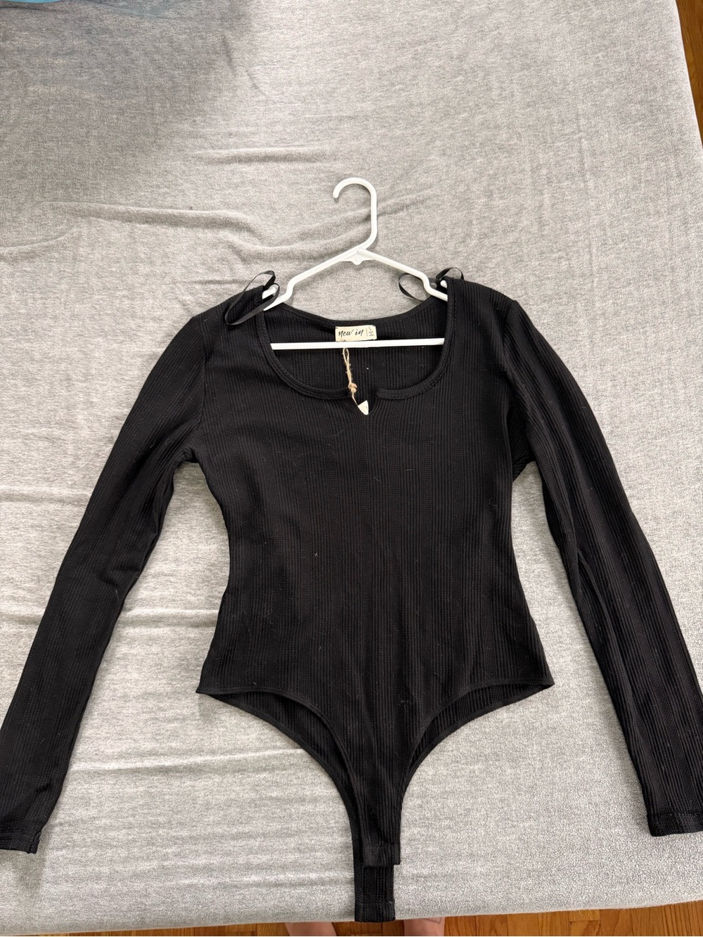 Pink Lily Black Ribbed Long Sleeve Scoop Neck Bodysuit